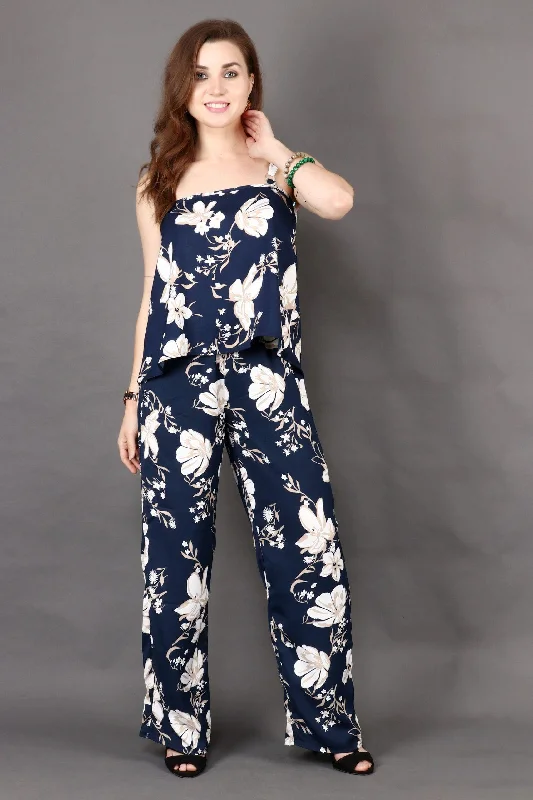 Blue Floral Sphaghetti Top with Palazzo Set