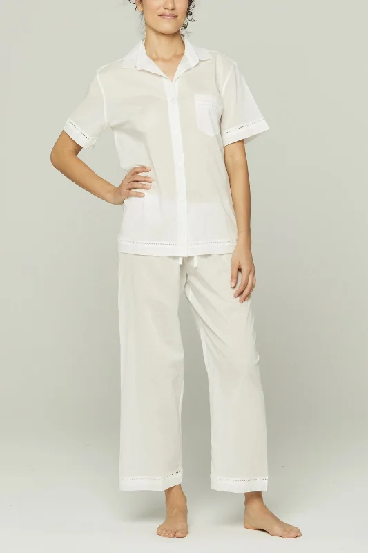 Short Sleeve Cropped Pant PJ Set - White