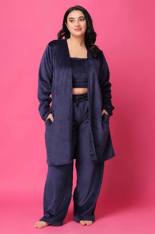 Blue Solid Winter Set with Robe