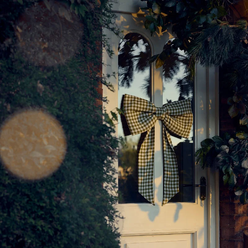 Botanical Green Gingham Linen Bow