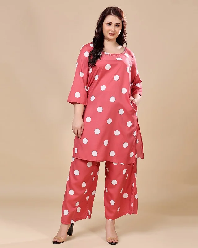 Brick Red Polka Dots Printed Co-ord Set