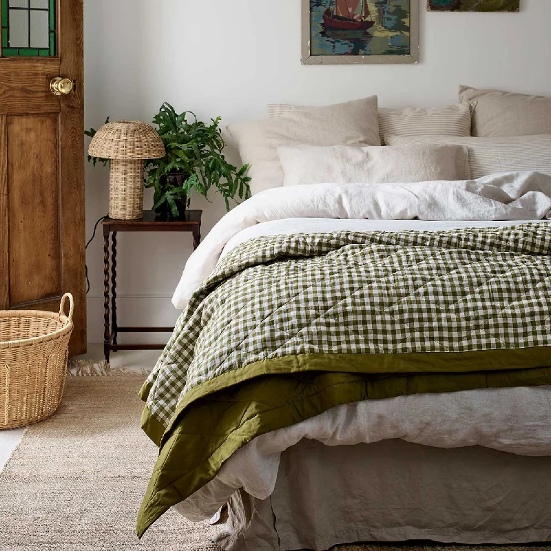 Botanical Green Gingham Linen Quilt