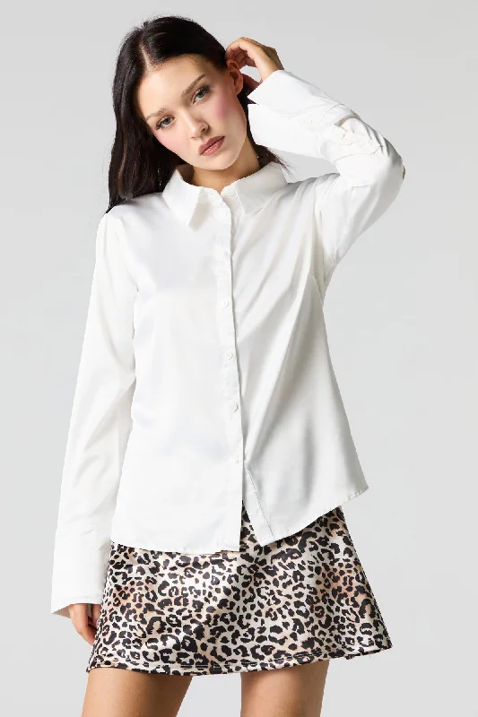 Satin Button-Up Collared ShirtAsymmetrical Shirts