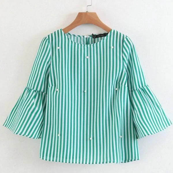 Pearls Beading Striped ShirtsAthletic Shirts