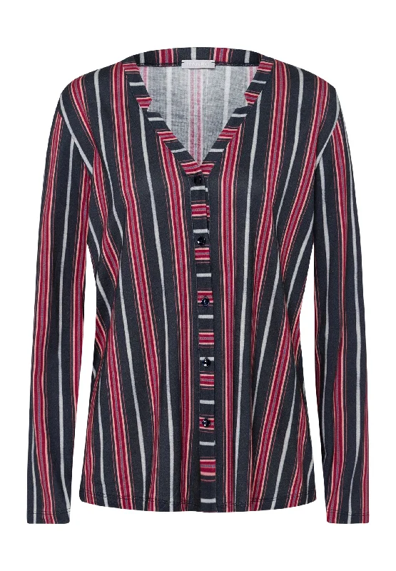 Sleep And Lounge Button Front Shirt | Marsala Stripe 77934-2984Thermal Shirts