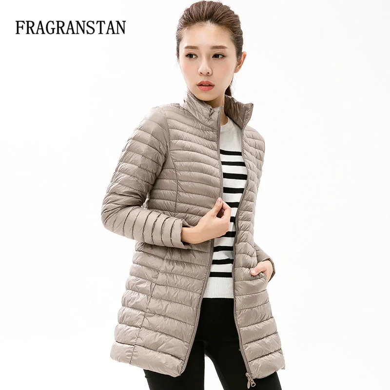 Zippered Jackets90% White Duck Down Jacket Women Winter New Fashion Waterproof Light Warm Soft Solid Color Long Coat Large Size Slim Parkas LY87