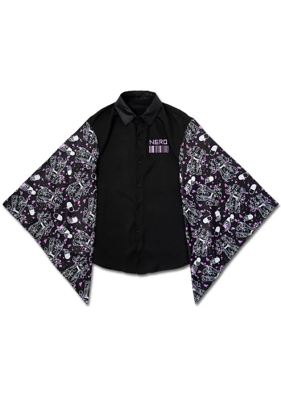 Mill & Nero Blood Nero Kimono Black Purple Button ShirtHigh-Fashion Shirts