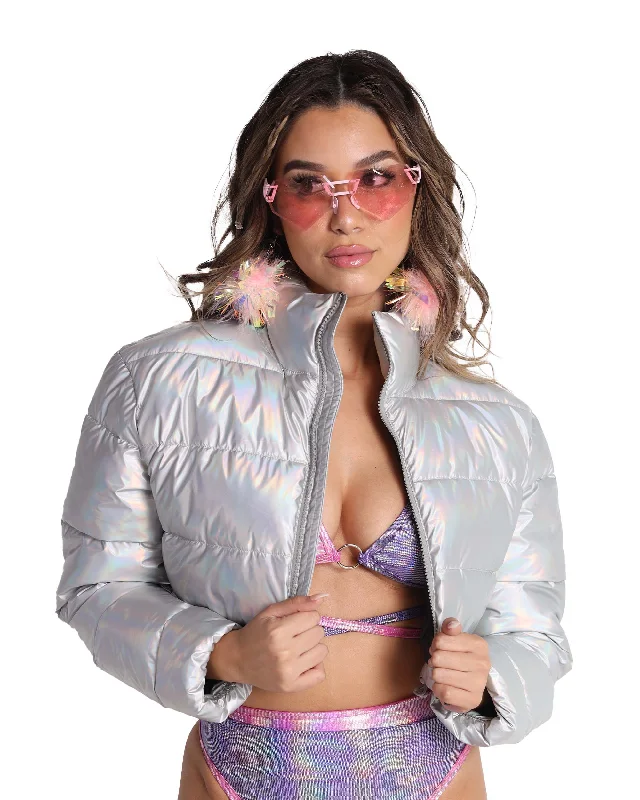 Sequined JacketsAll Night Long Holo Cropped Puffer Jacket