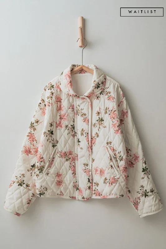 Cycling JacketsWaitlist 11/20 ♥ Astrid Long Sleeve Floral Print Quilted Shacket Ivory