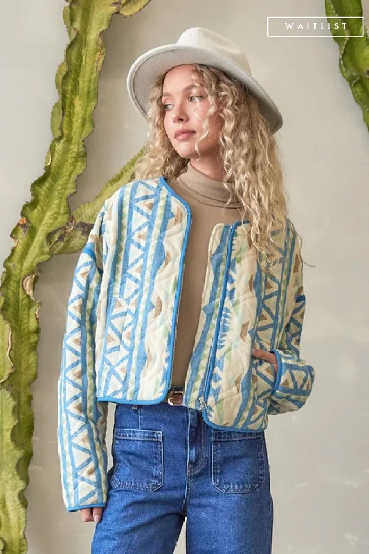 Hooded JacketsWaitlist 11/20 ♥ Beth Long Sleeve Aztec Print Quilted Shacket Blue