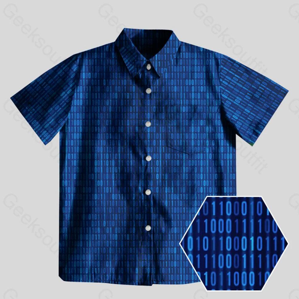 Binary Computer 1s and 0s Blue Button Up Pocket ShirtWool Shirts