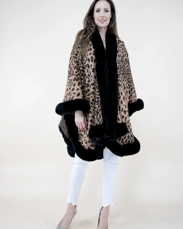 Streetwear JacketsBlack & Camel Cheetah Shawl w/ Faux Fur