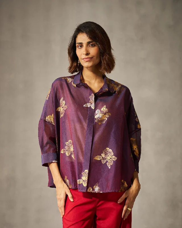 Boxy Shirt - Purple & Gold PrintCultural Shirts