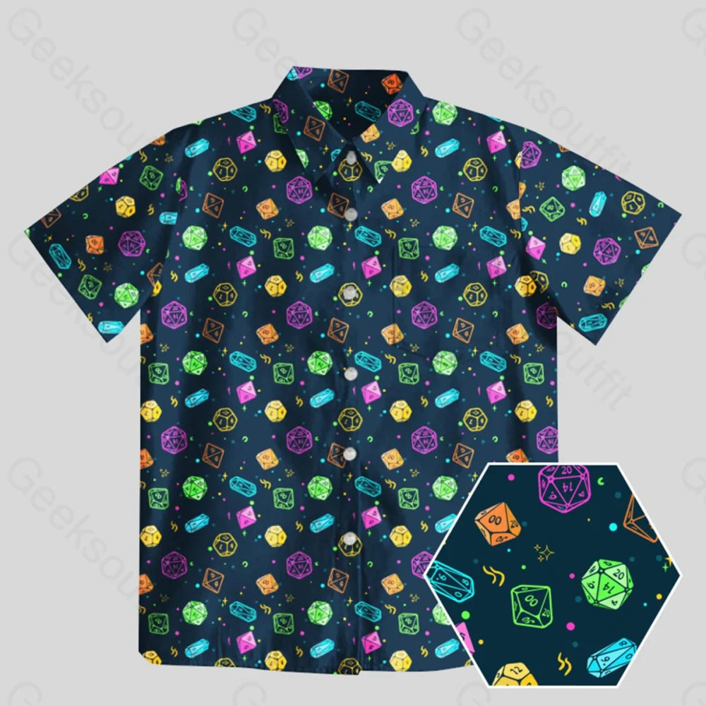 Colorful DND Dice RPG Button Up Pocket ShirtGym Shirts