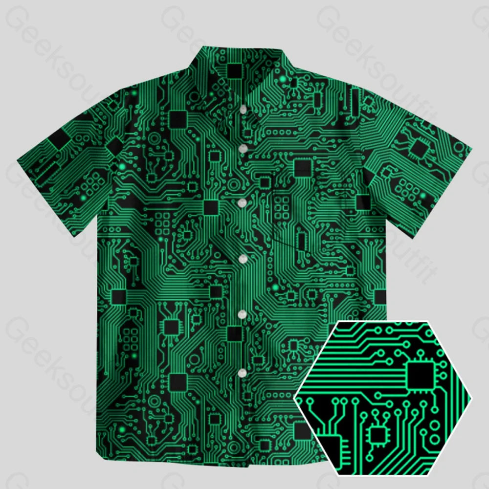 Computer Circuit Board Green Button Up Pocket ShirtLogo Shirts