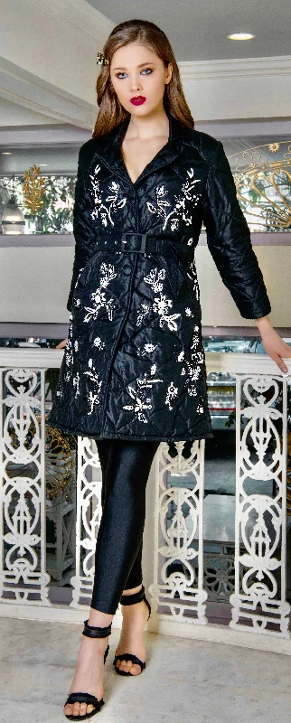 Hooded JacketsCourcheval silk hand embroidered puffer coat