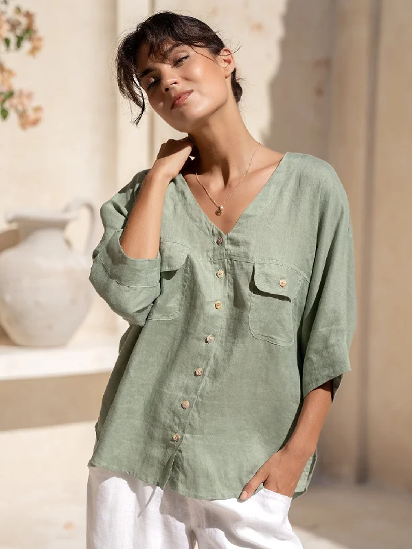 Dune French Linen Shirt MossCollege Shirts