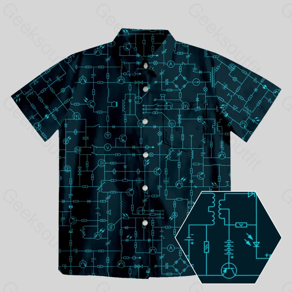 Electronic Components Arrow Dark Blue Button Up Pocket ShirtSatin Shirts