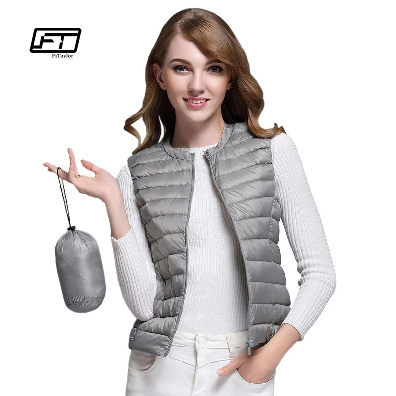 Metallic JacketsFitaylor New Women 90% White Duck Down Vest Women Ultra Light Duck Down Vest Jacket Autumn Winter Round Collar Sleeveless Coat