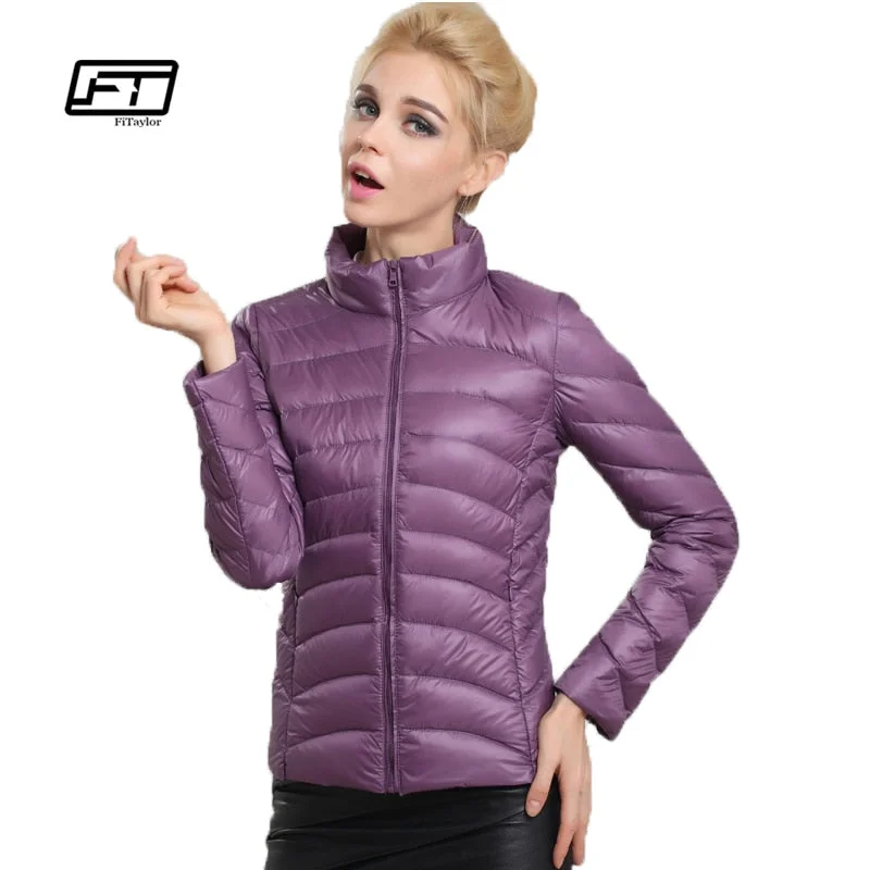 Motorcycle JacketsFitaylor Spring Autumn Women Short Design Jackets Slim Casual Ultra Thin Coat Duck Down 90% Jacket Inverno Jaqueta Feminina