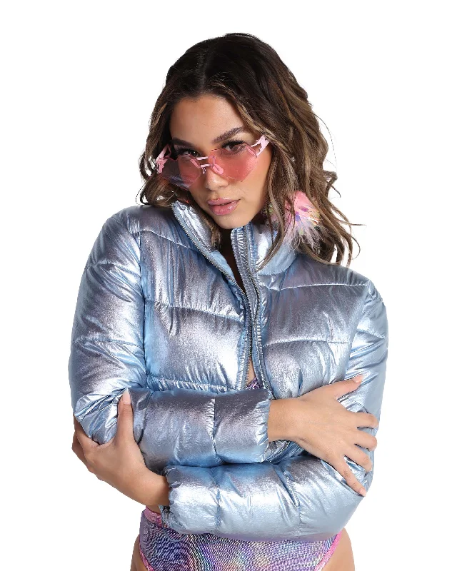 Rainproof JacketsFractal Fantasies Metallic Cropped Puffer Jacket