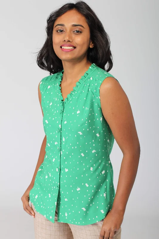 Green Snow Flowy Shirt with RufflesHooded Shirts