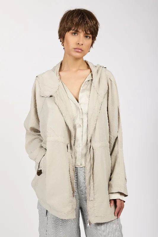 Sheer JacketsHooded Zip-Up Jacket in Pearl Grey