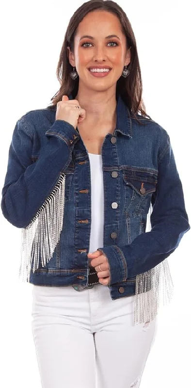 Varsity JacketsLadies Rhinestone Fringe Denim Jacket