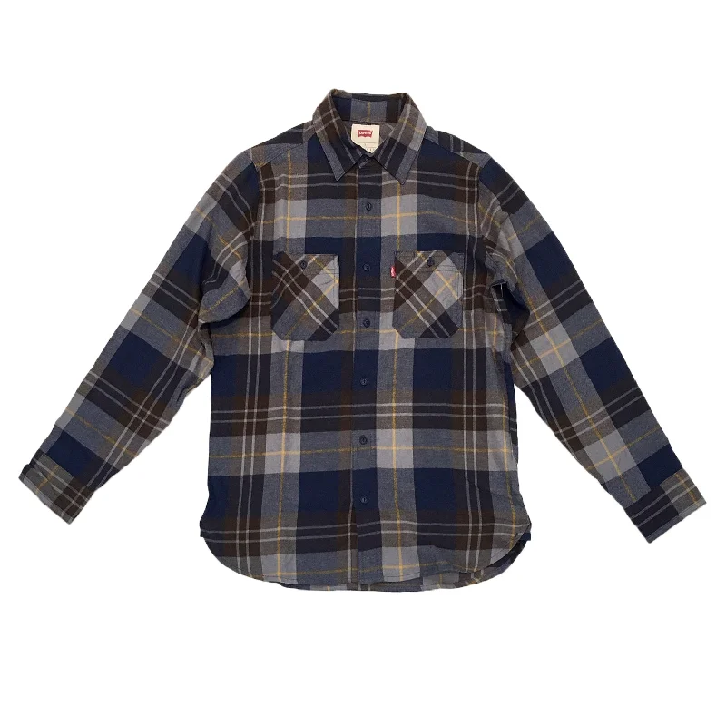 Levis Button Down Long Sleeve Shirt (Navy/Brown)Asymmetrical Shirts