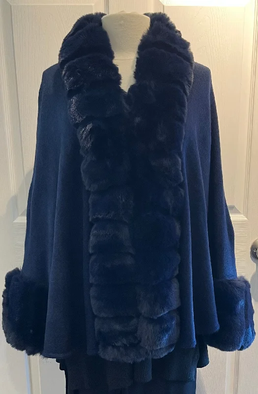 Ski JacketsNavy Blue Faux Fur Shawl Coat