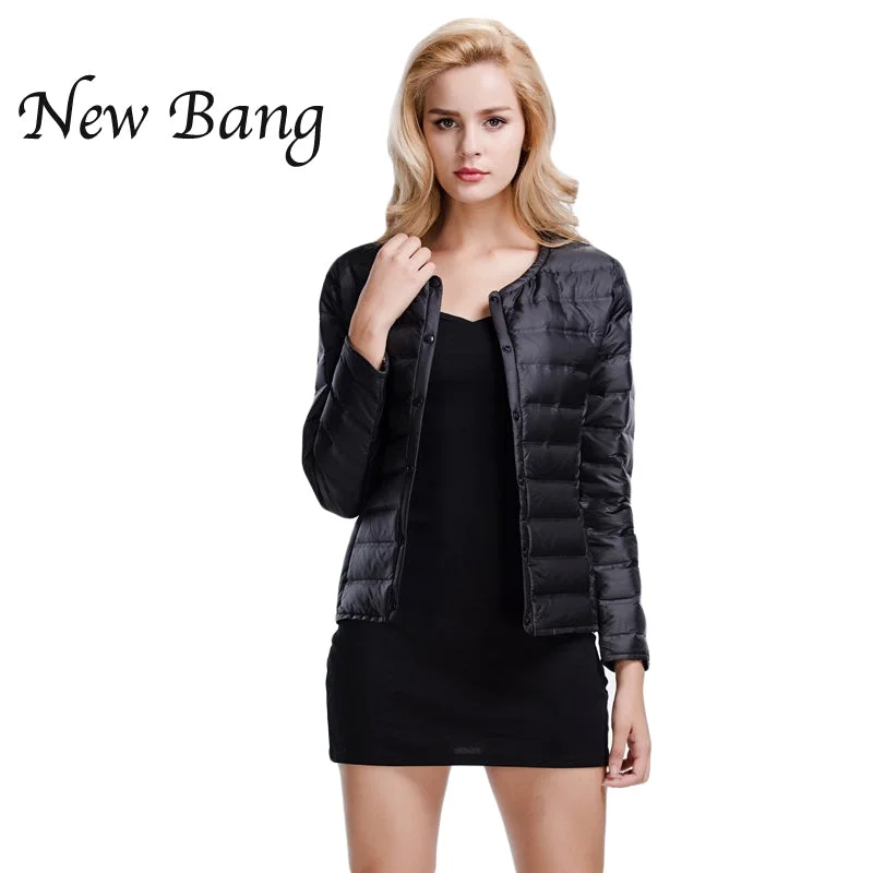 Suede JacketsNewBang Brand Feather Coat Ultra Light Down Jacket Women Lightweight Portable Slim Female Windbreaker Collarless Coat