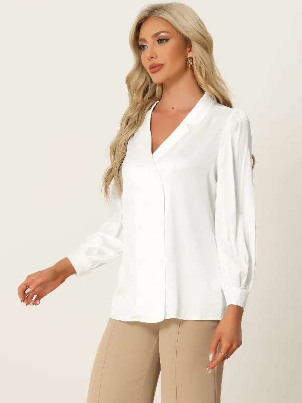 Work Business Casual Button Down Satin Long Sleeve ShirtThermal Shirts