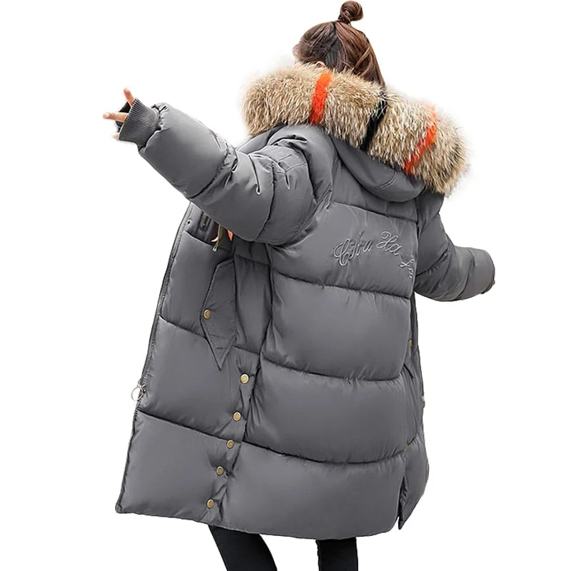 Insulated JacketsPlus Size Winter Jackets Women Coats Big Fur Collar Hooded Down Jacket Warm Long Parka Women Thicken Cotton Jackets 2018 New