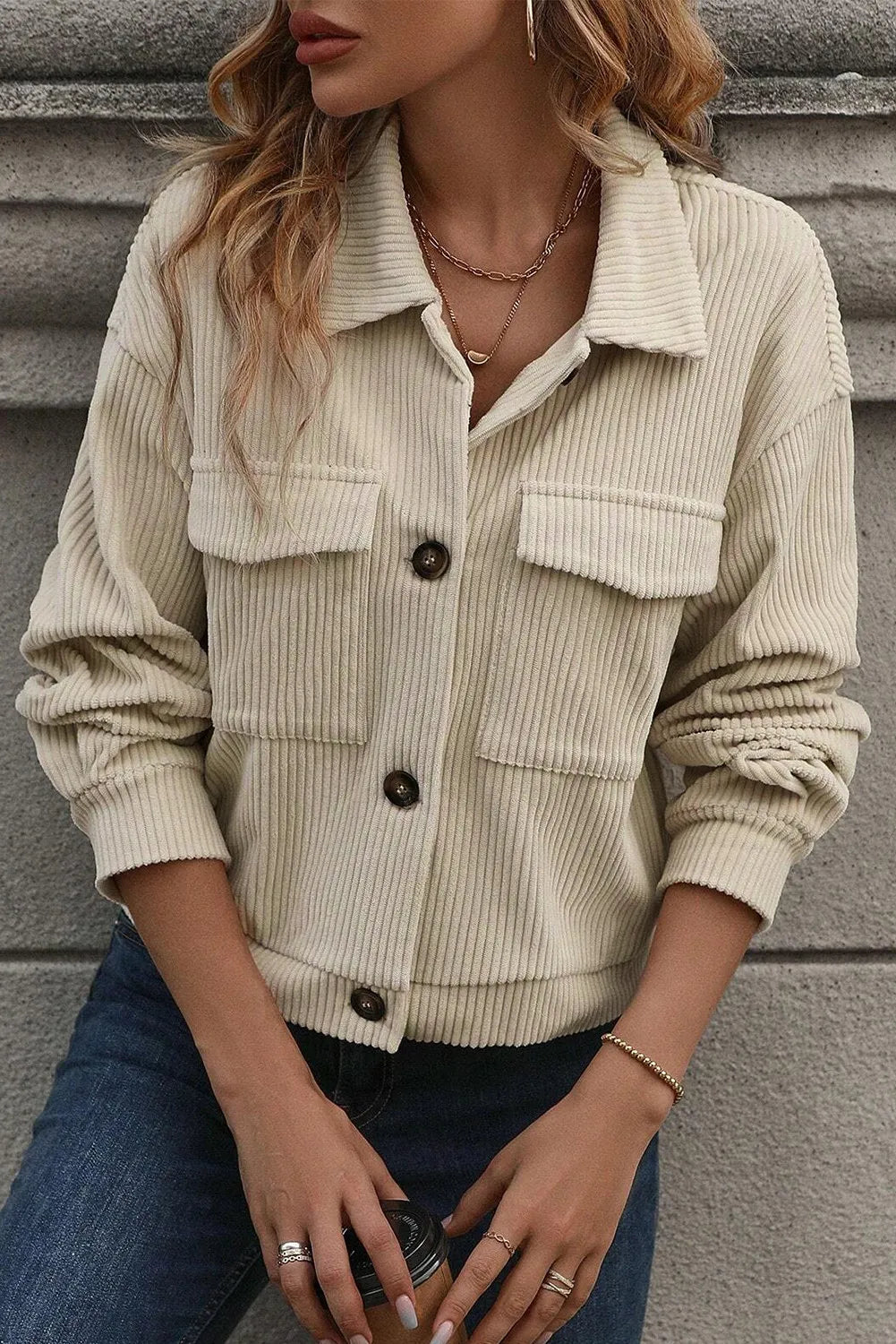 Cashmere JacketsPocketed Collared Neck Button Up Jacket