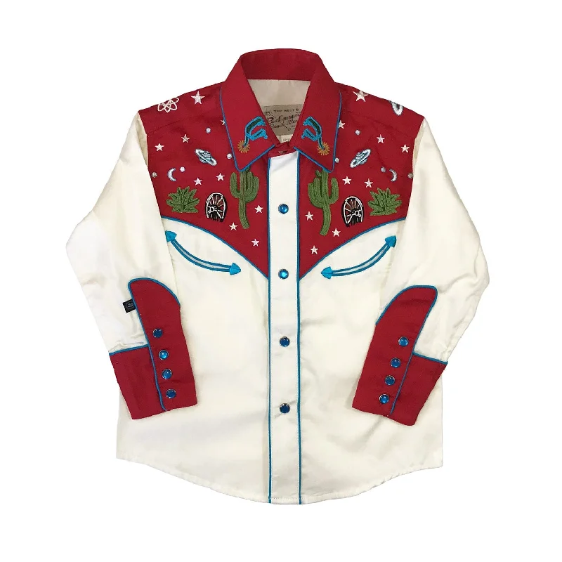 Rockmount Kids Boys Red/White 100% Cotton Cactus and Stars Vintage L/S ShirtLongline Shirts