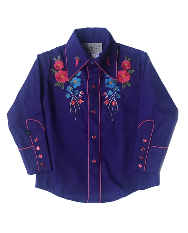 Rockmount Kids Girls Purple 100% Cotton Floral Embroidered Western L/S ShirtCashmere Shirts