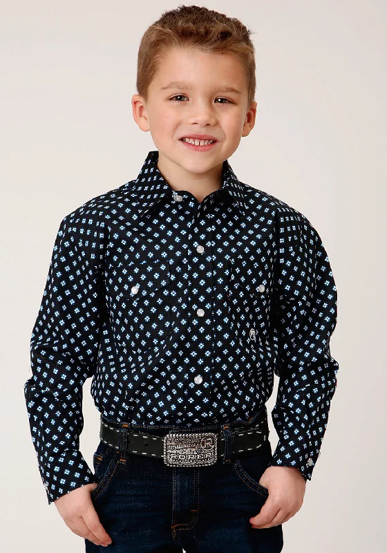 Roper Boys Kids Black 100% Cotton New Star Foulard L/S ShirtStatement Shirts