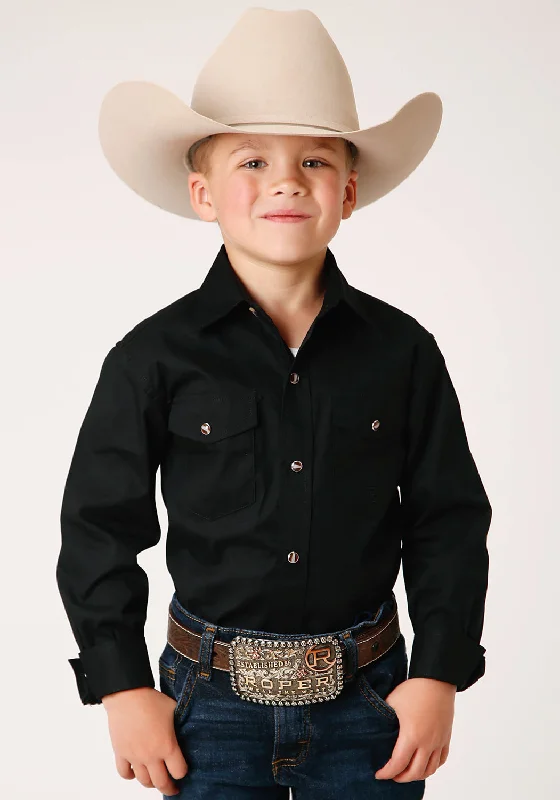 Roper Boys Kids Black 100% Cotton Snap L/S Western ShirtHunting Shirts