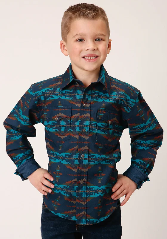 Roper Boys Kids Blue 100% Cotton Turquoise Blanket BD L/S ShirtTasseled Shirts