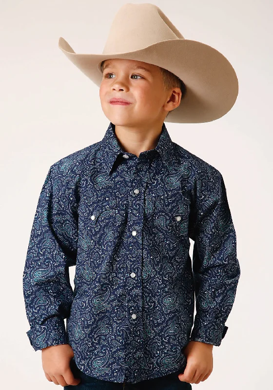 Roper Boys Kids Blue 100% Cotton Vintage Paisley L/S ShirtPerformance Shirts