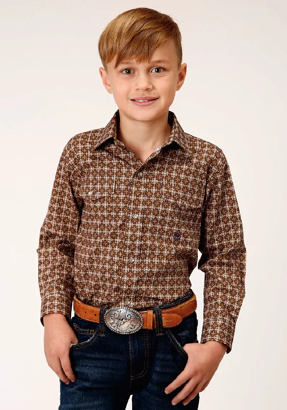 Roper Boys Kids Brown 100% Cotton Cinnamon Foulard L/S ShirtCollaborative Shirts