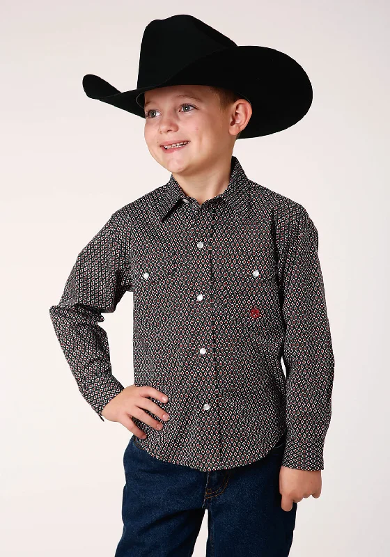 Roper Boys Kids Olive Cotton Blend Diamond Neat L/S ShirtGlitter Shirts