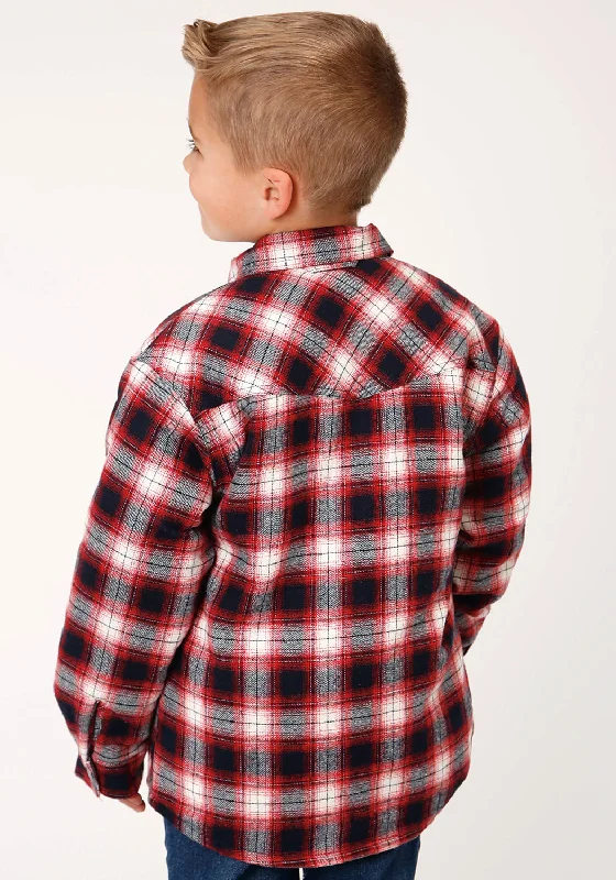 Roper Boys Kids Red 100% Cotton Sherpa Flannel Plaid L/S ShirtUV-Protection Shirts