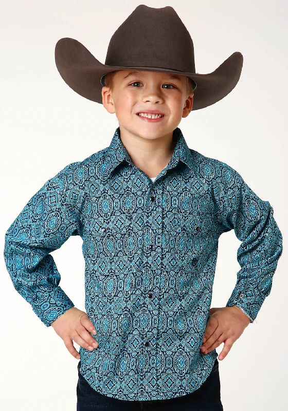 Roper Boys Kids Turquoise 100% Cotton Medallion Paisley L/S ShirtWool Shirts