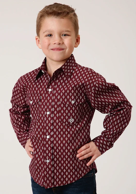 Roper Boys Kids Wine 100% Cotton Point Diamonds L/S ShirtUrban Shirts