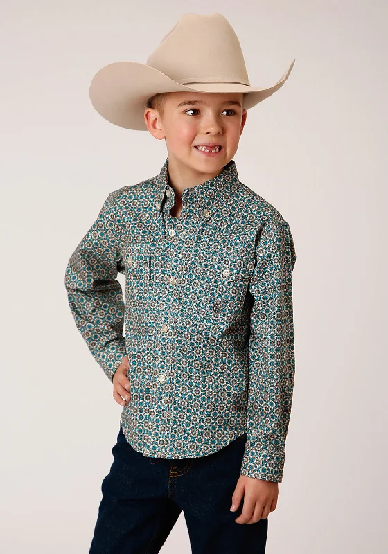 Roper Boys Teal 100% Cotton Button Foulard BD L/S ShirtSkateboard Shirts