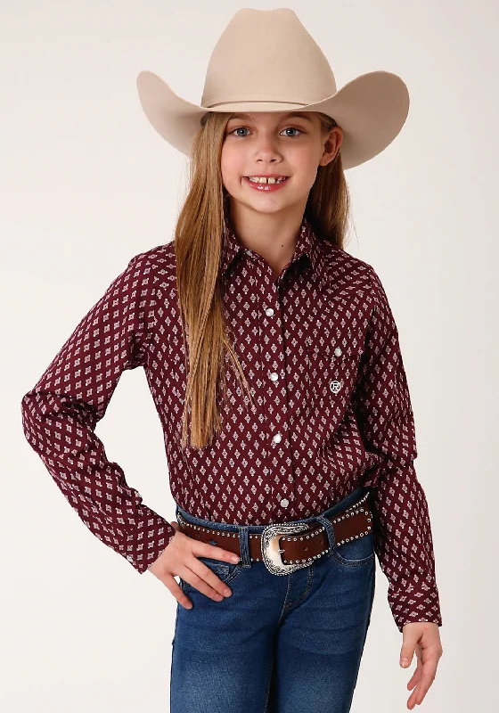 Roper Girls Kids Wine 100% Cotton Point Diamonds L/S ShirtMetallic Shirts