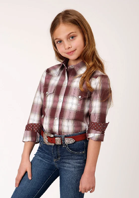 Roper Girls Red/White 100% Cotton Ombre Plaid L/S ShirtPolyester Shirts