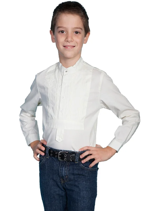 Scully Rangewear Boys Ivory 100% Cotton L/S Tuxedo Front ShirtLace-Up Shirts