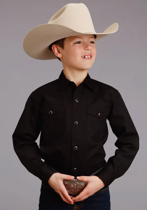 Stetson 2 Pkt Boys Black 100% Cotton Solid Poplin L/S ShirtSheer Shirts